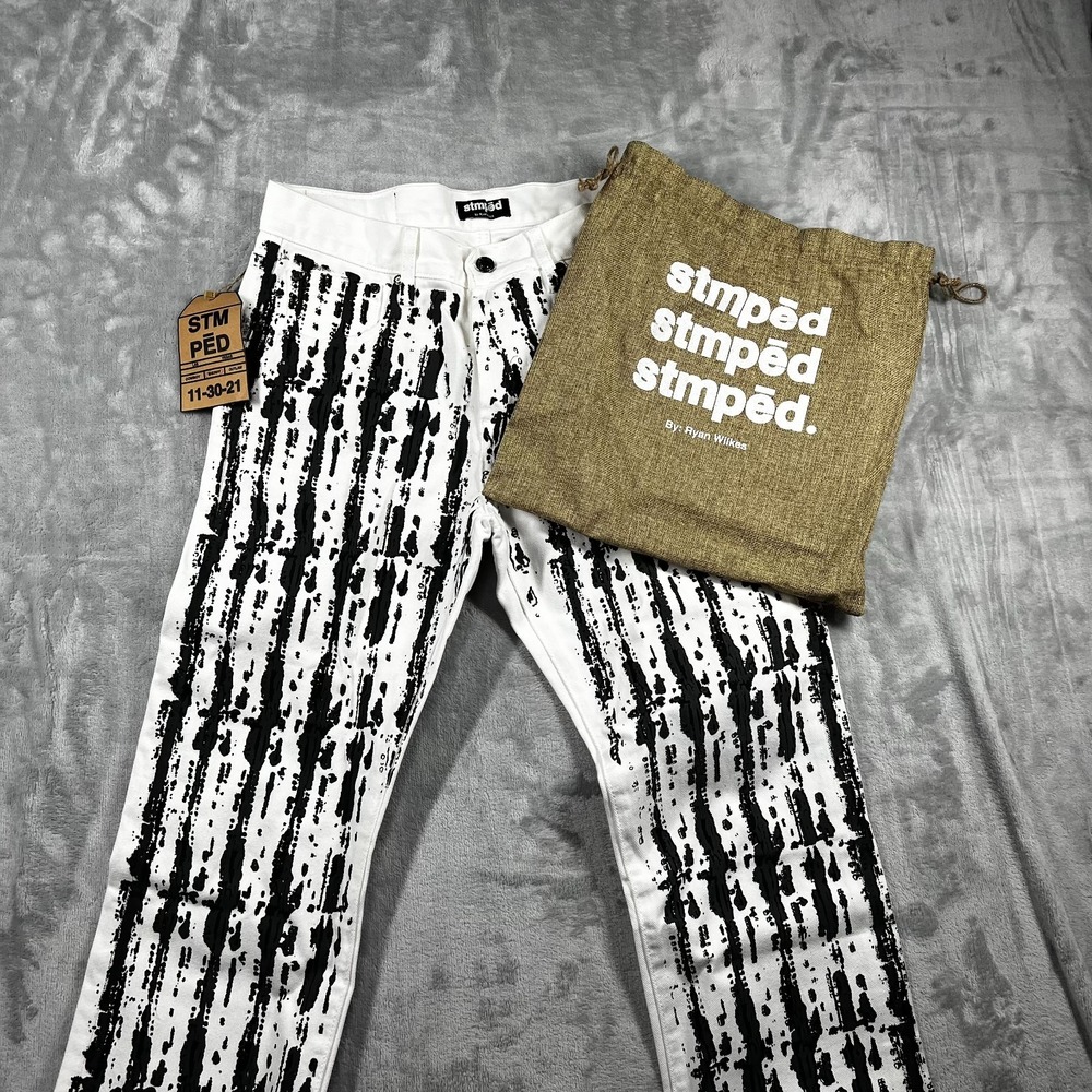 STMPĒD By Ryan Wilkes Jeans Mens 32 Vegas Outlaw Paint Drip Raw Hem StreetWear - Picture 6 of 11